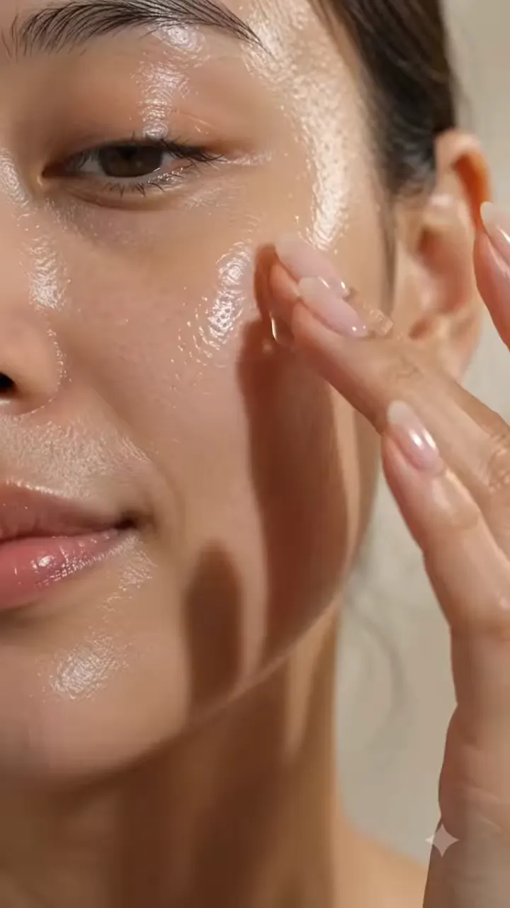A serum being smoothed into the cheek